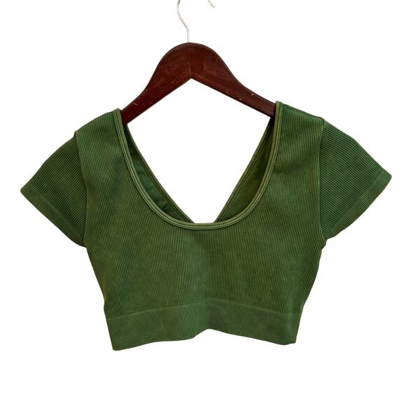 Aerie Gold Hoop Green Ribbed Crop Top Size L - Picture 1 of 4